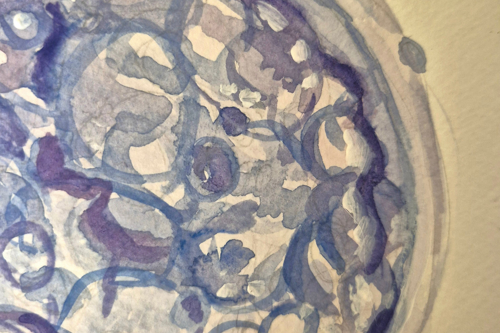 close up detail shot of blue watercolour embryo painting