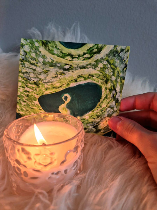 early pregnancy scan painted in green, lit by candlelight for wave of light