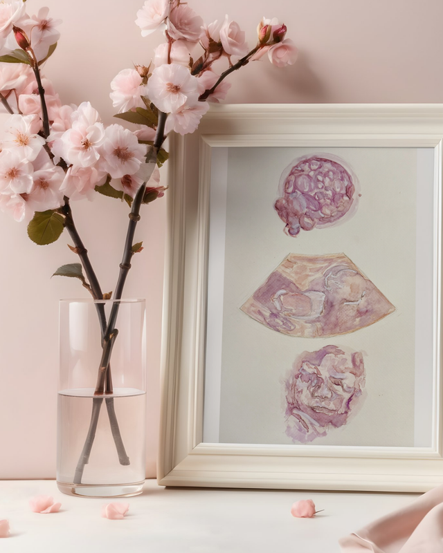 A3 Poster Size Multi Scan Watercolour Painting - Embryo, Ultrasound, 3D Ultrasound