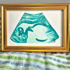 blue green watercolour ultrasound painting in gold frame