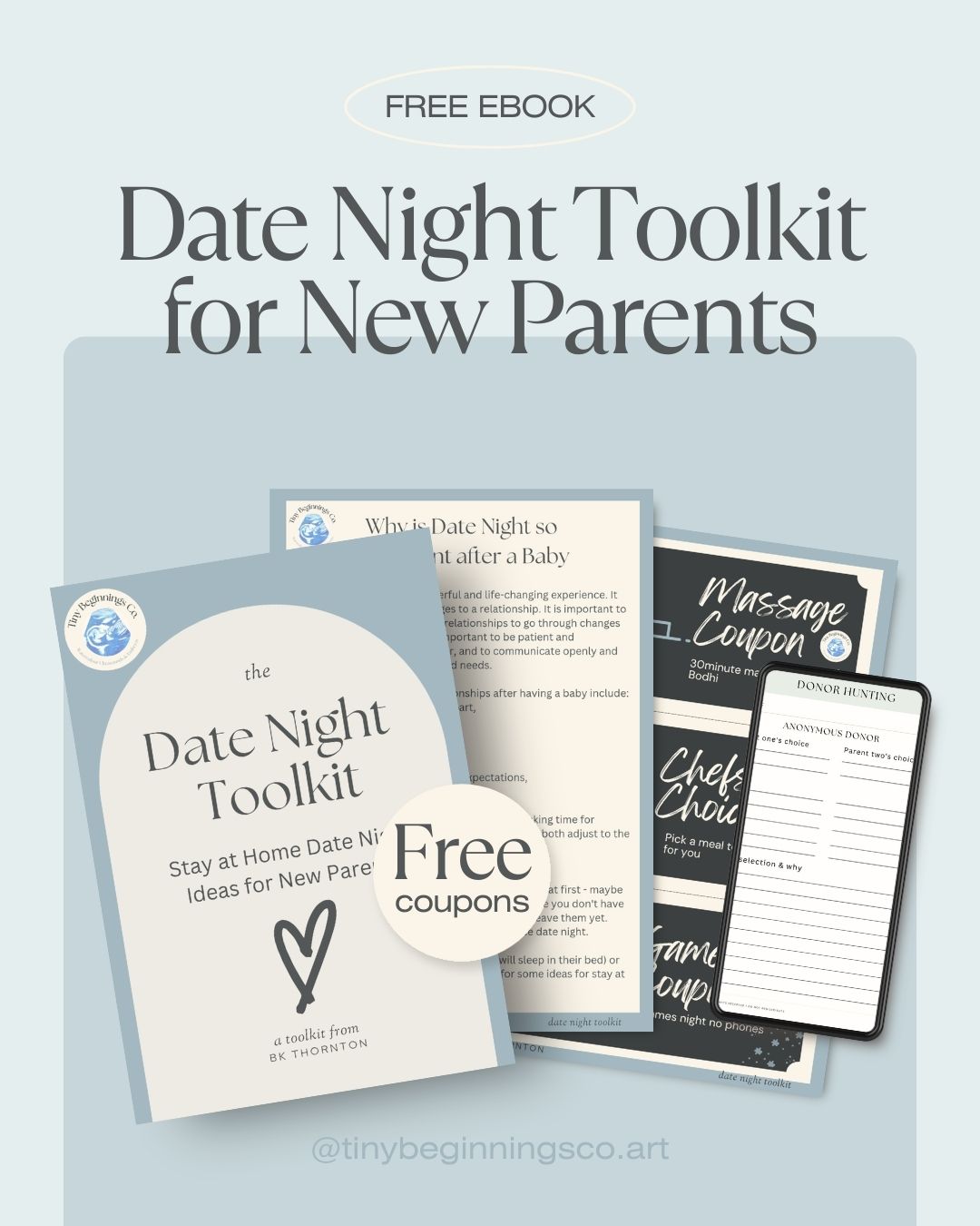 Date Night Toolkit for New Parents with coupons on a light blue background
