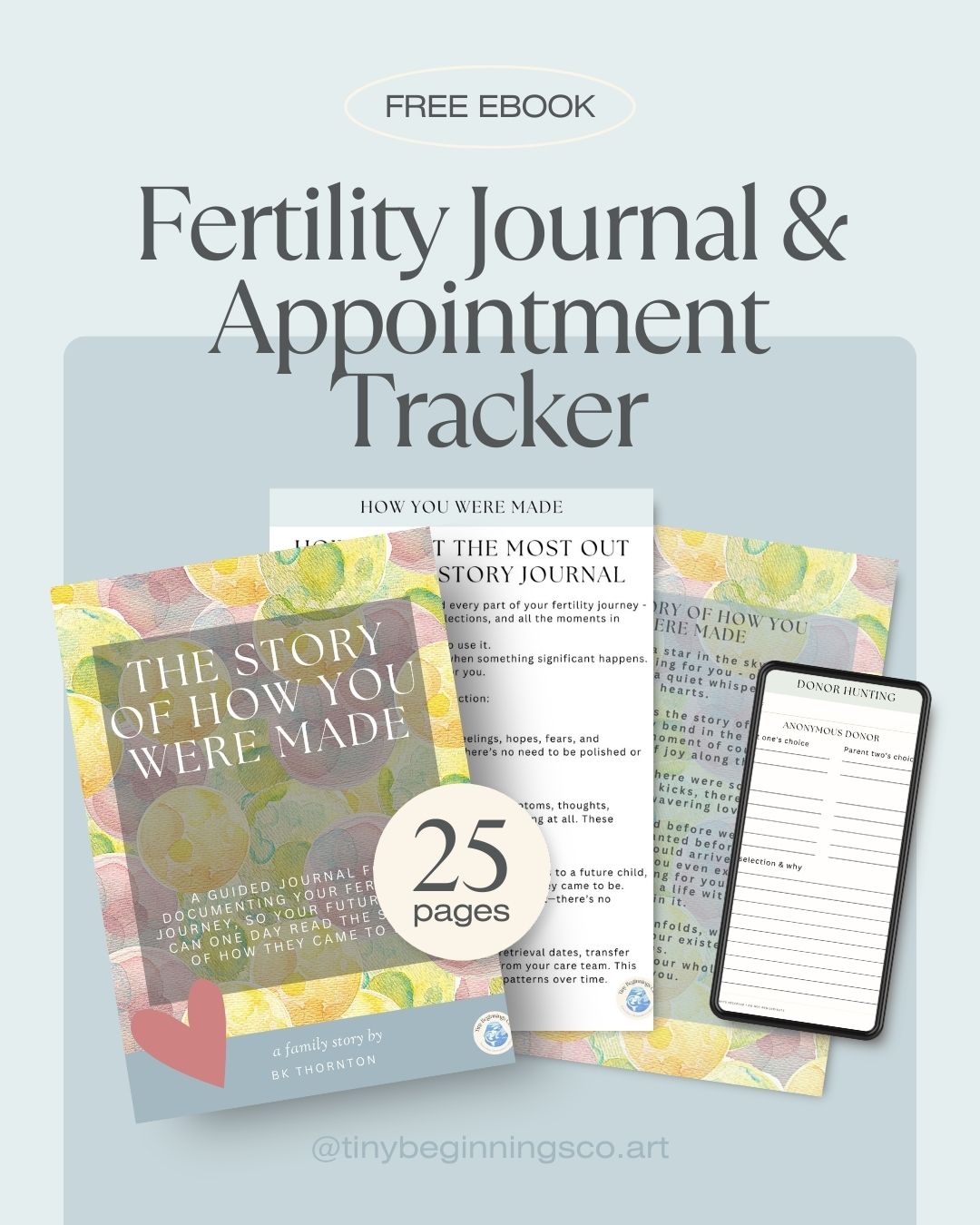 Fertility journal and appointment tracker with colorful design on a light blue background