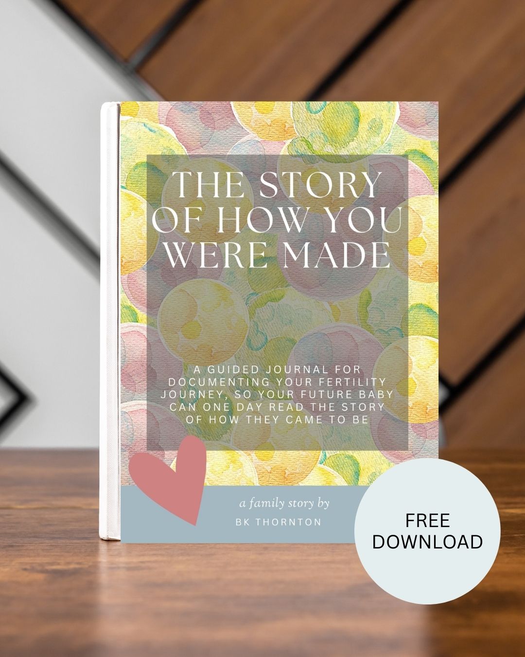 Book titled 'The Story of How You Were Made' on a wooden surface with a blurred background
