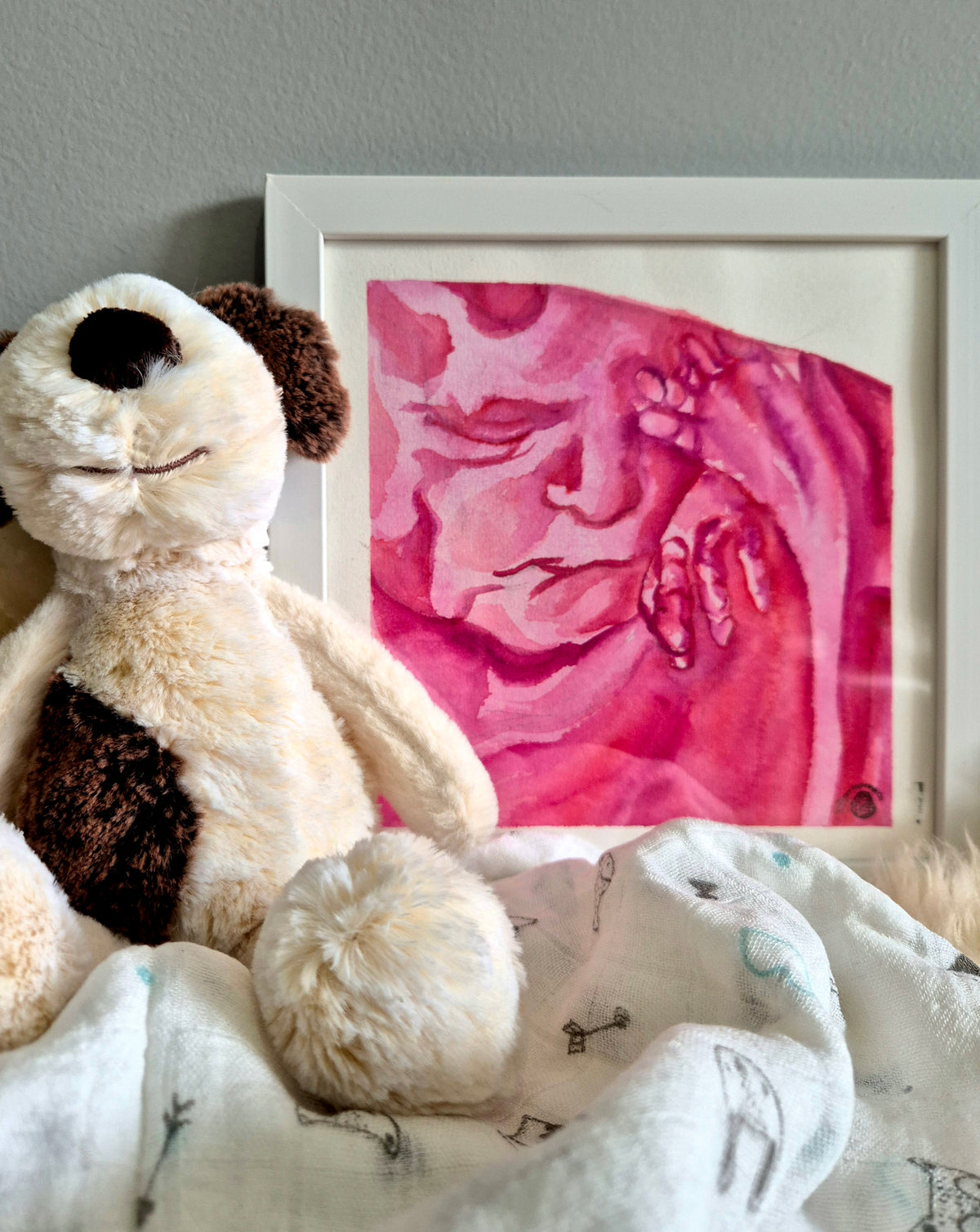 pink watercolour 3d 4d ultrasound sonogram painting